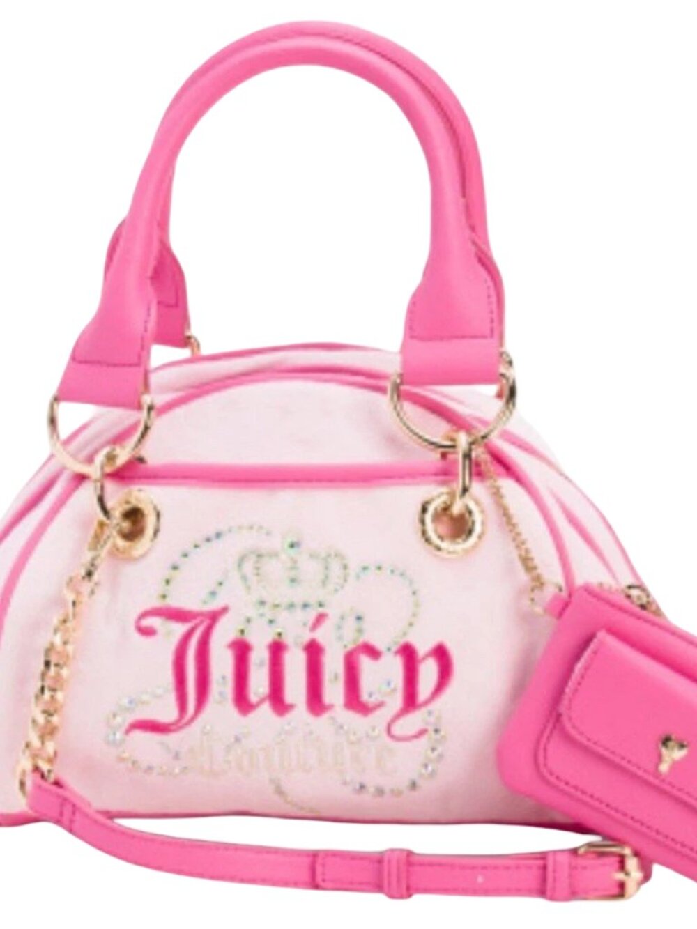Juicy Couture Dreamy Juicy Satchel Crossbody Bag Bowler Handbag Light Pink/Pink